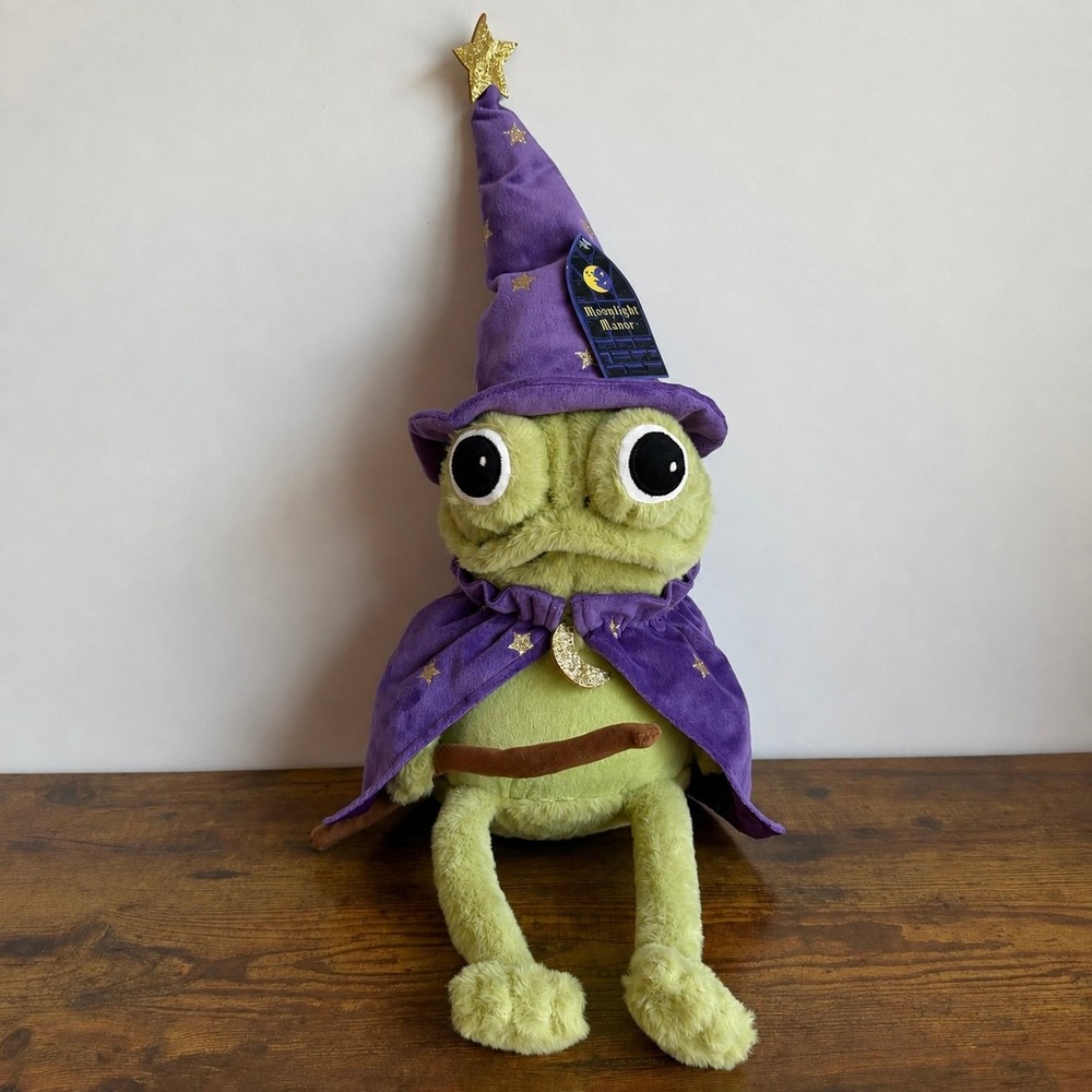 New Moonlight Manor Purple Green Wizard Frog Plush Stuffed Animal Shelf Sitter